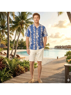 VTG Winnie Fashion Hawaiian Aloha Shirt Flower Print Men Size L